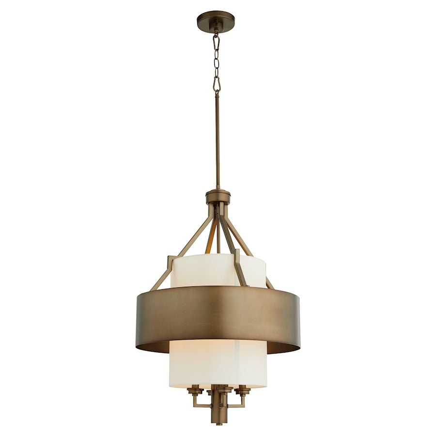 4 Light Pendant, Dark Brass/White