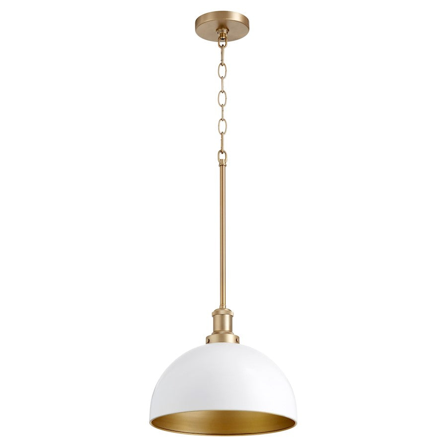 Quorum 1 Light 11.75" Dome Pendant, Studio White/Aged Brass - 876-0880