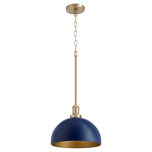 Quorum 1 Light 11.75" Pendant, Blue/Aged Brass - 876-3280