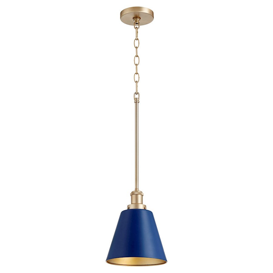 Quorum 1 Light 8" Pendant, Blue/Aged Brass - 877-3280