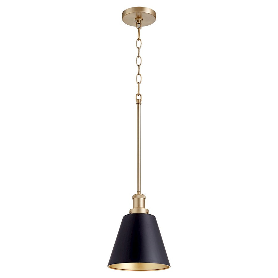 Quorum 1 Light 8" Cone Pendant, Noir/Aged Brass - 877-6980