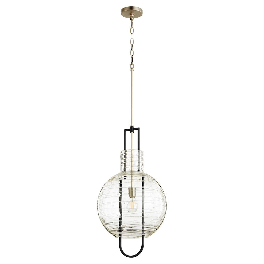 Quorum 1 Light 14" Txt Glass Pendant, Noir/Satin Nickel - 89-14-6965