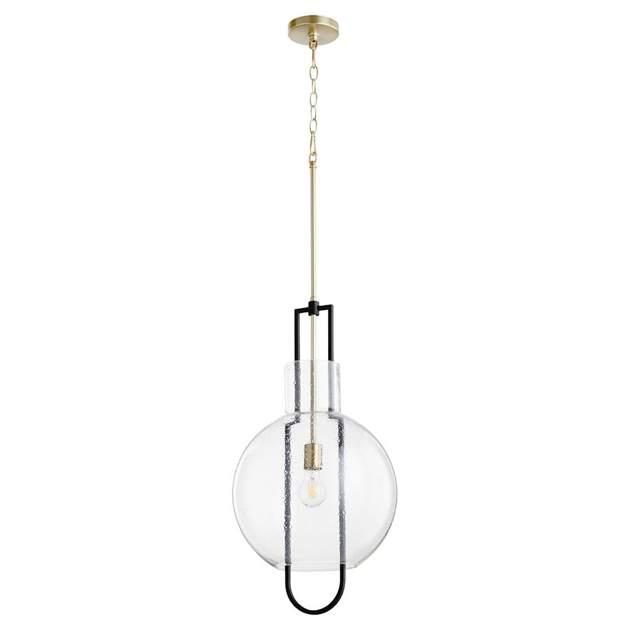 Quorum 1 Light 14" Stone/Seed Pendant, Noir/Aged Brass - 89-14-6980