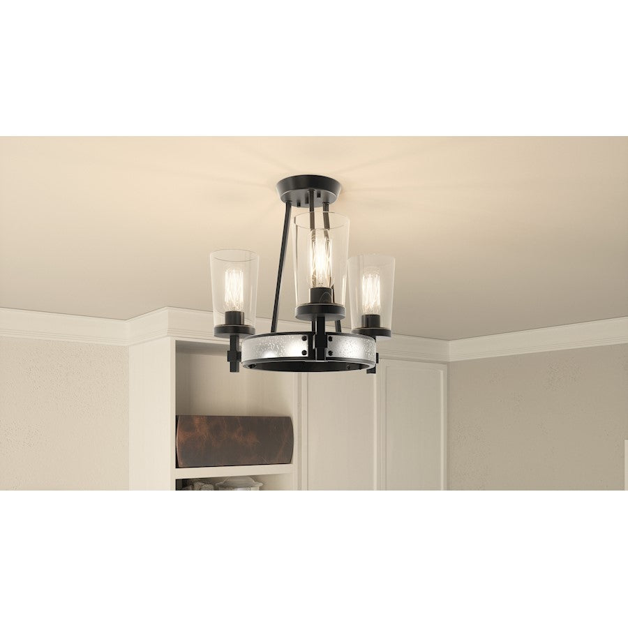 Quoizel Alpine 3 Light Semi-Flush Mount, Earth Black/Clear Seeded