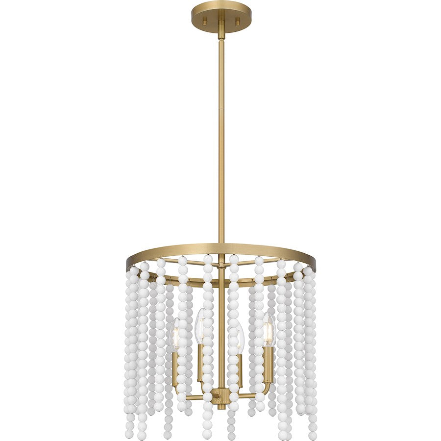 Quoizel Apelle 4 Light Pendant, Aged Brass/White Wood Beads - APE2816AB