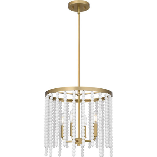 Quoizel Apelle 4 Light Pendant, Aged Brass/White Wood Beads - APE2816AB