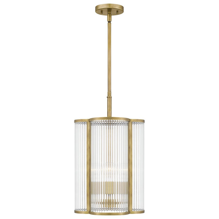 Quoizel Aster 4 Light Mini Pendant, Weathered Brass/Clear Ribbed - ASR1512WS