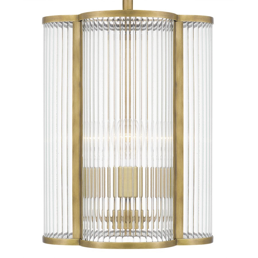 4 Light Mini Pendant, Clear Ribbed