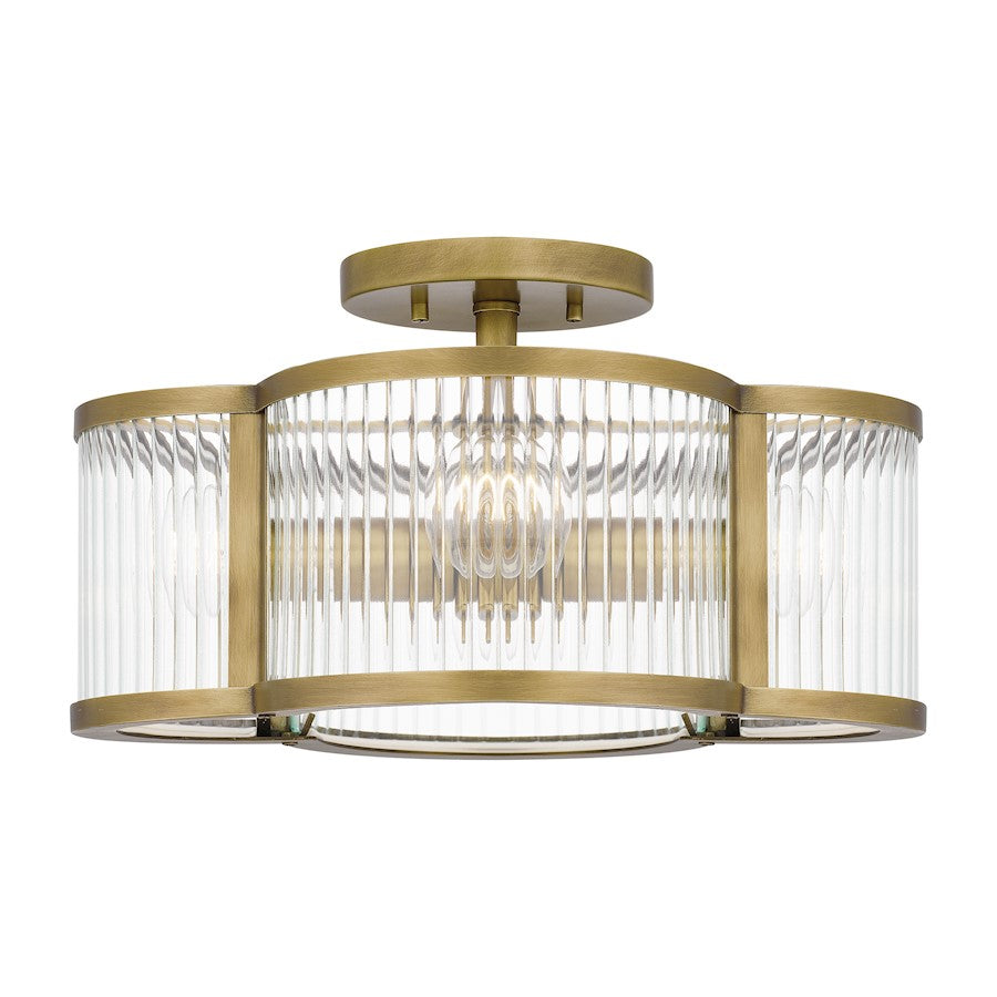 Quoizel Aster 4 Light Semi-Flush Mount, Weathered Brass/Clear Ribbed - ASR1715WS