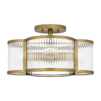 Quoizel Aster 4 Light Semi-Flush Mount, Weathered Brass/Clear Ribbed - ASR1715WS