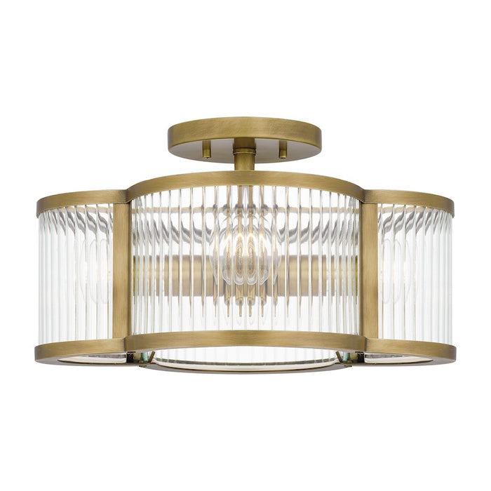 Quoizel Aster 4 Light Semi-Flush Mount, Weathered Brass/Clear Ribbed - ASR1715WS