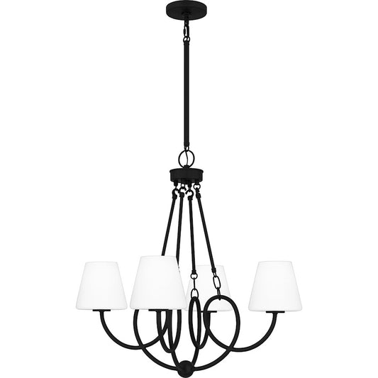 Quoizel Atkins 4 Light Chandelier, Matte Black/Opal Etched - ATK5027MBK