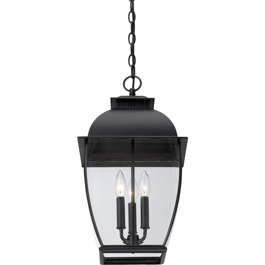 Quoizel 3 Light Bain Outdoor Hanging Lantern, Mystic Black