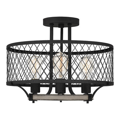 Quoizel Benton 3 Light Semi-Flush Mount, Distressed Iron