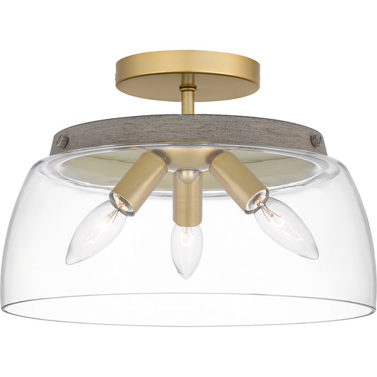 Quoizel Burkett 3 Light Semi-Flush Mount, Light Gold/Clear - BKT1713LG