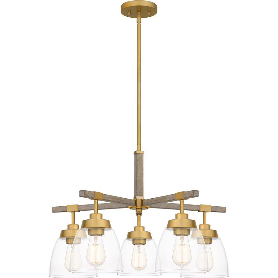 Quoizel Burkett 5 Light Chandelier, Light Gold/Clear