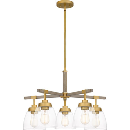 Quoizel Burkett 5 Light Chandelier, Light Gold/Clear