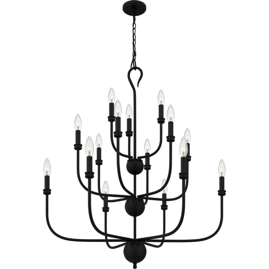 Quoizel Blanche 15 Light Chandelier, Matte Black - BLA5032MBK