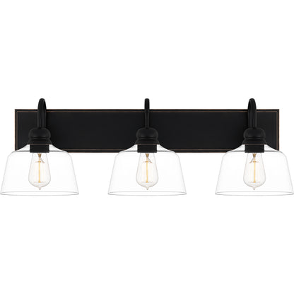 Quoizel Blanton 3 Light Bath Light, Matte Black/Clear - BLI8630MBK