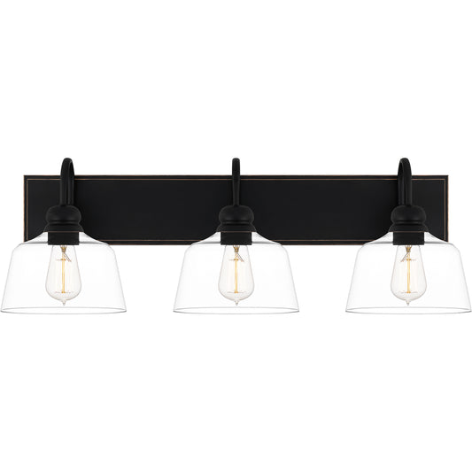 Quoizel Blanton 3 Light Bath Light, Matte Black/Clear - BLI8630MBK