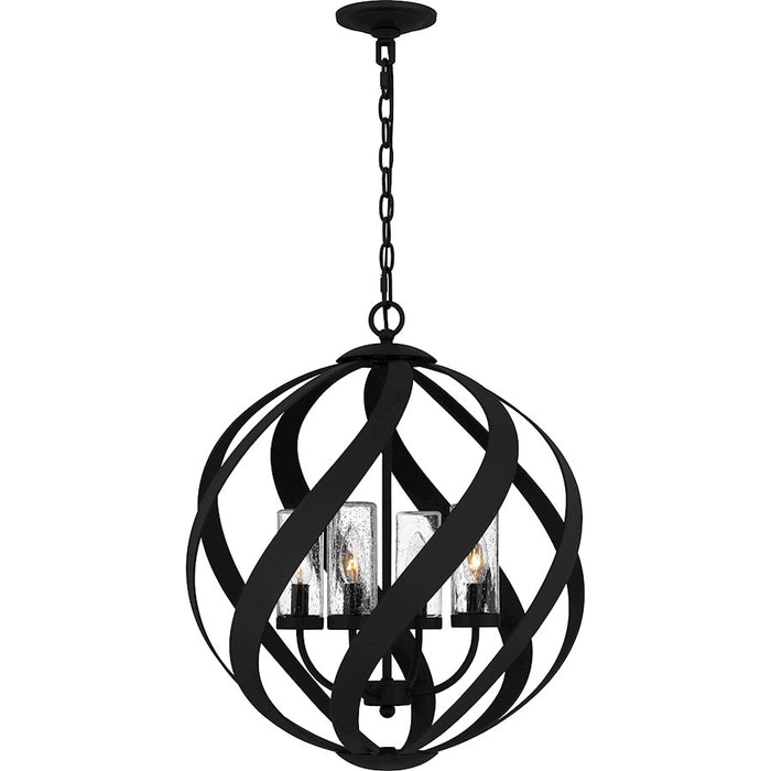 Quoizel Blacksmith 4 Light Pendant, Earth Black/Clear Seedy Glass