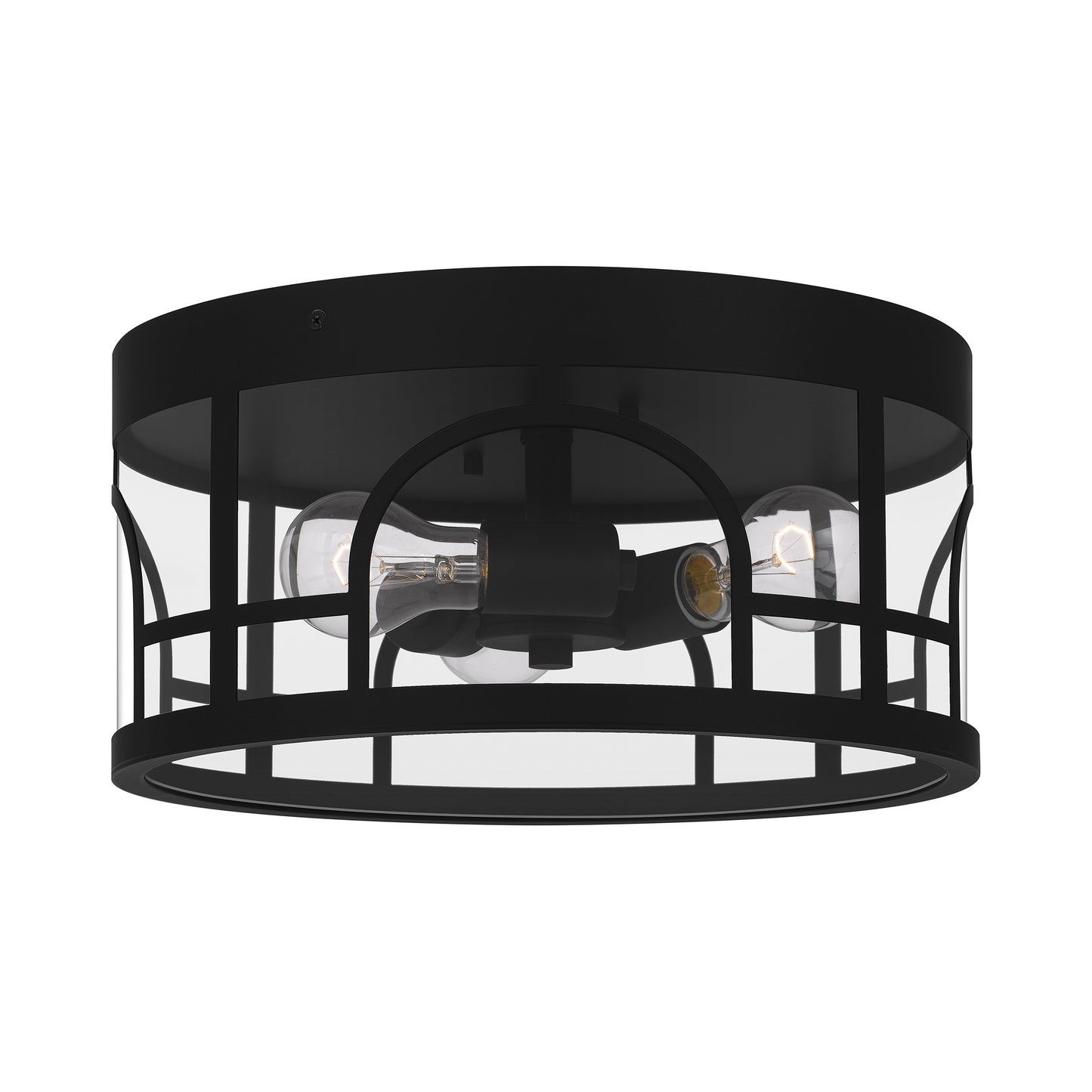 Quoizel Brampton 3 Light Flush Mount, Matte Black/Clear - BRM1314MBK