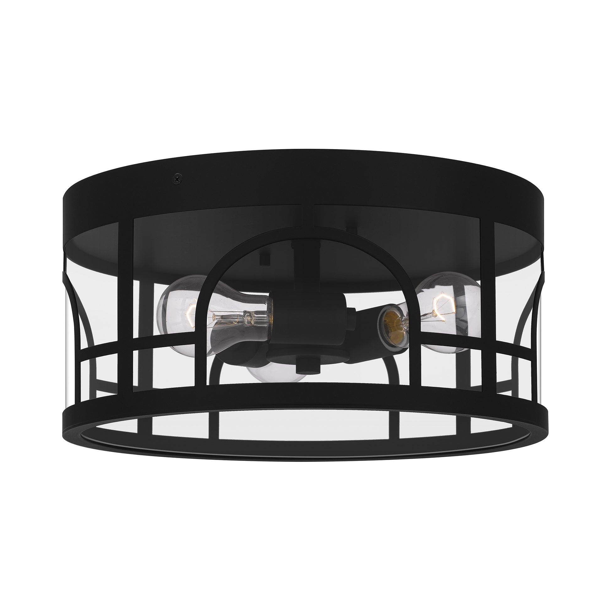 Quoizel Brampton 3 Light Flush Mount, Matte Black/Clear - BRM1314MBK