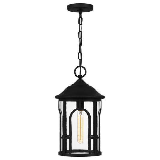 Quoizel Brampton 1 Light Mini Pendant, Matte Black/Clear - BRM1509MBK