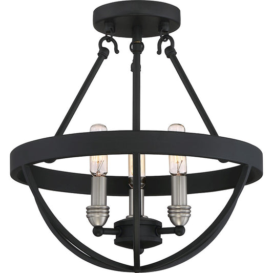 Quoizel Basin 3 Light Semi-Flush Mount, Earth Black