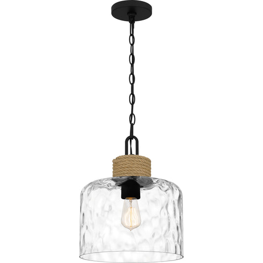 Quoizel Baltic 1 Light Mini Pendant, Matte Black/Clear Water - BTC1512MBK