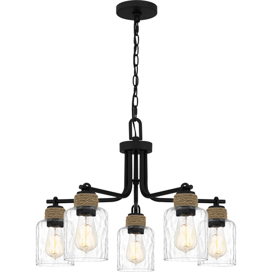 Quoizel Baltic 5 Light Chandelier, Matte Black/Clear Water - BTC5025MBK