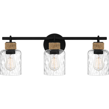 Quoizel Baltic 3 Light Bath Light, Matte Black/Clear Water - BTC8624MBK