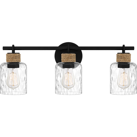 Quoizel Baltic 3 Light Bath Light, Matte Black/Clear Water - BTC8624MBK