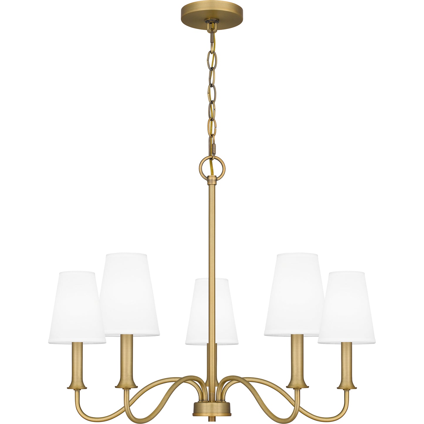 Quoizel Beatty 5 Light Chandelier, Aged Brass/White Parchment - BTY5026AB