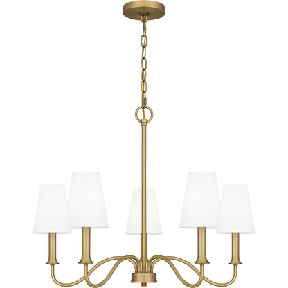 Quoizel Beatty 5 Light Chandelier, Aged Brass/White Parchment - BTY5026AB