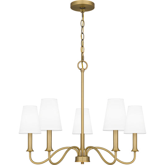 Quoizel Beatty 5 Light Chandelier, Aged Brass/White Parchment - BTY5026AB