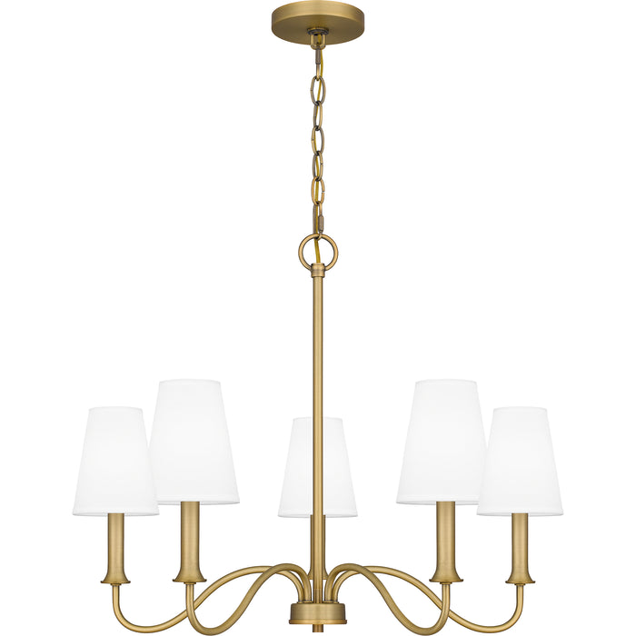 Quoizel Beatty 5 Light Chandelier, Aged Brass/White Parchment - BTY5026AB