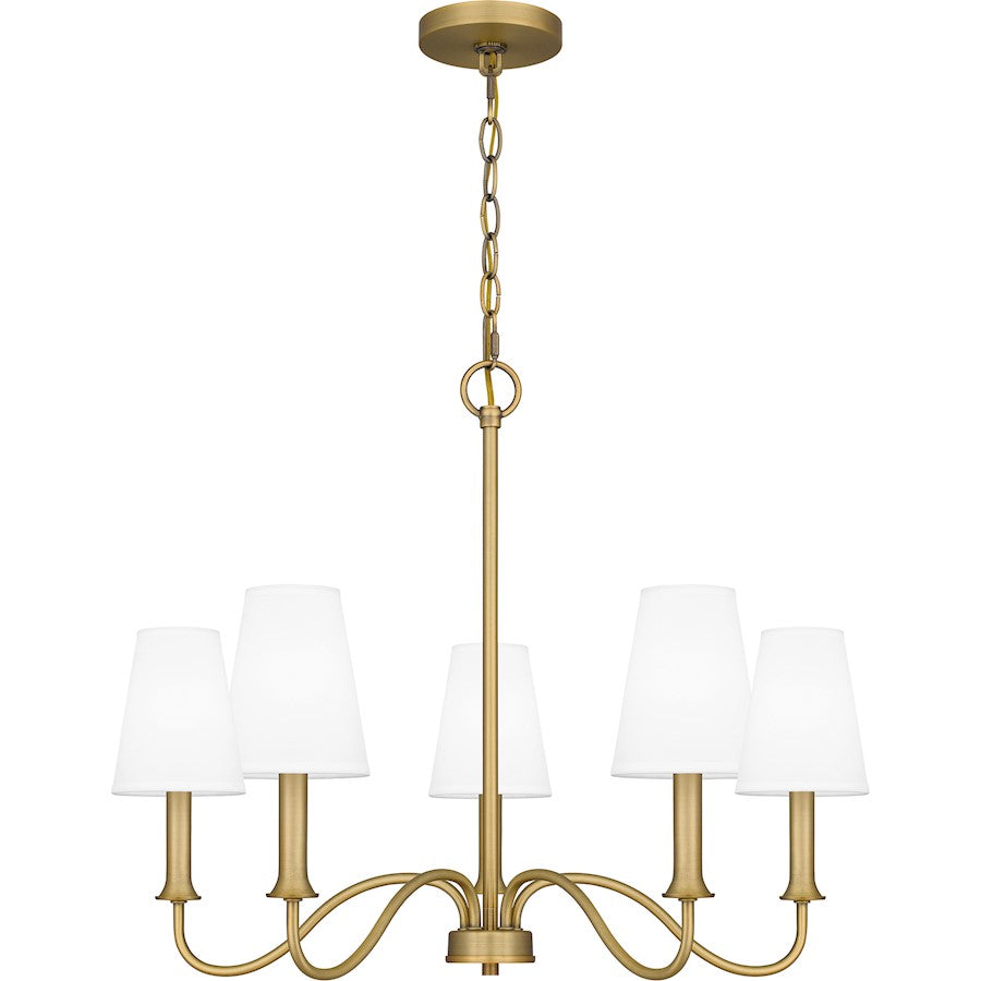 Quoizel Beatty 5 Light Chandelier, Aged Brass/White Parchment