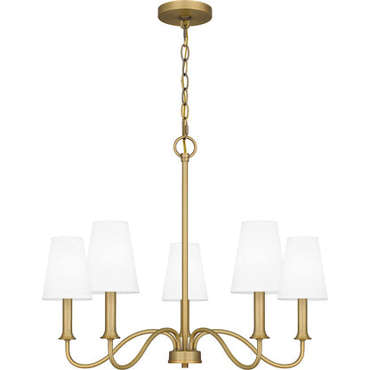 Quoizel Beatty 5 Light Chandelier, Aged Brass/White Parchment