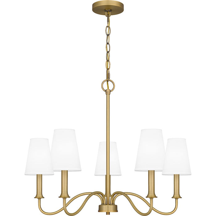 Quoizel Beatty 5 Light Chandelier, Aged Brass/White Parchment