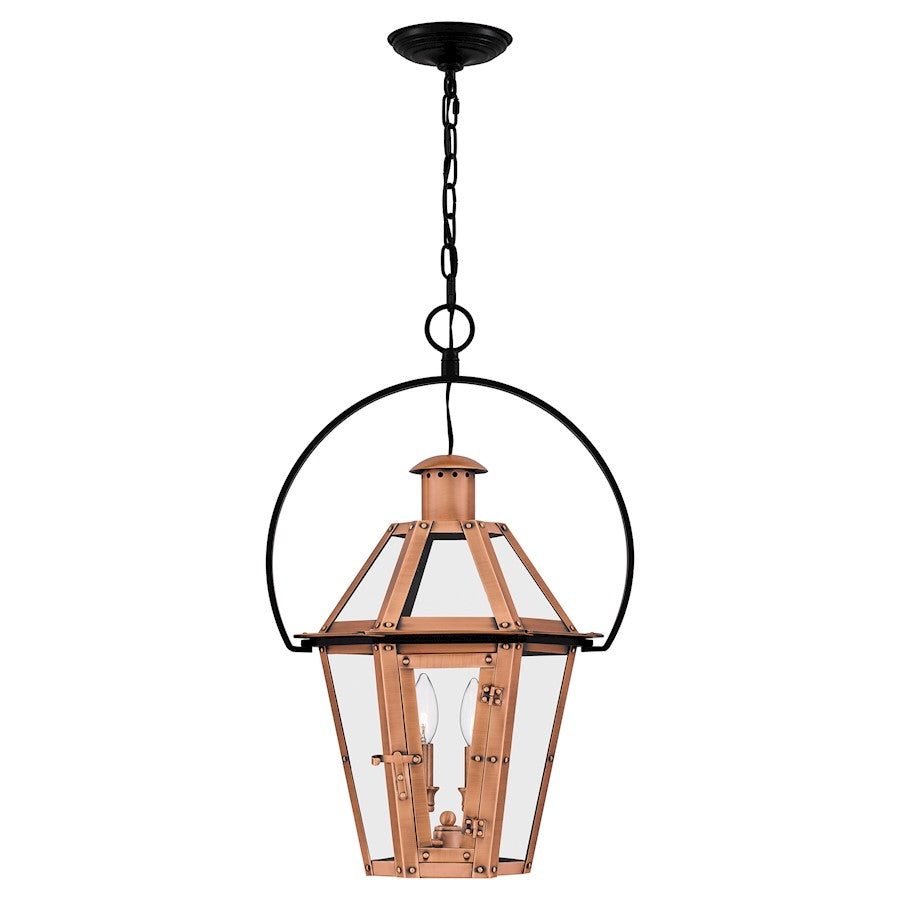 Quoizel Burdett 2 Light Outdoor Lantern, Aged Copper/Clear