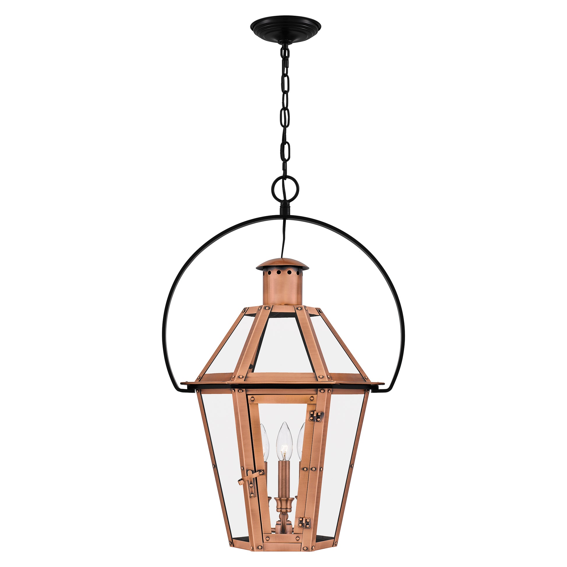 Quoizel Burdett 3 Light Outdoor Lantern, Aged Copper/Clear - BURD1918AC