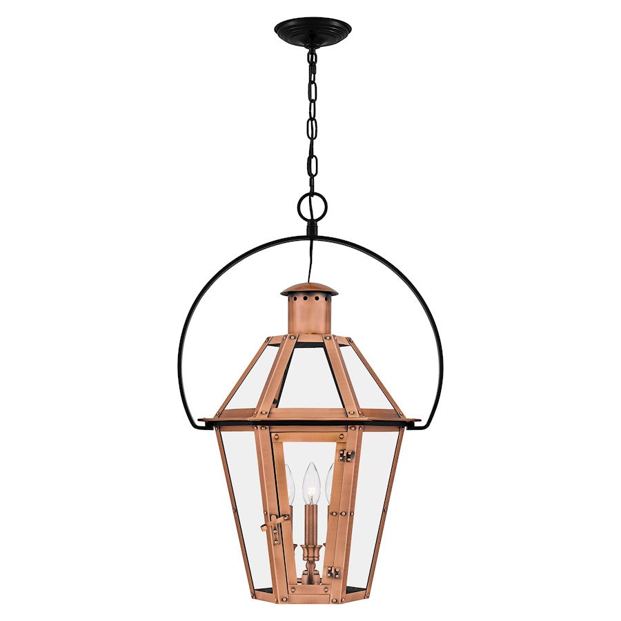 Quoizel Burdett 3 Light Outdoor Lantern, Aged Copper/Clear