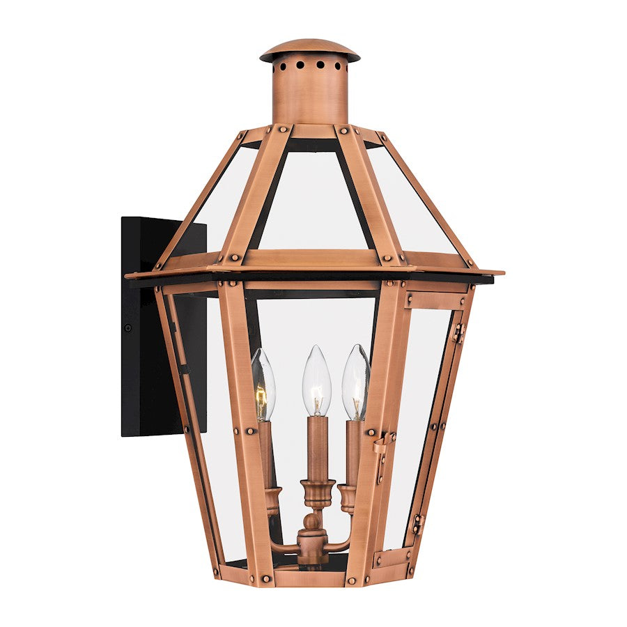 Quoizel Burdett 3 Light 21" Outdoor Lantern, Aged Copper/Clear