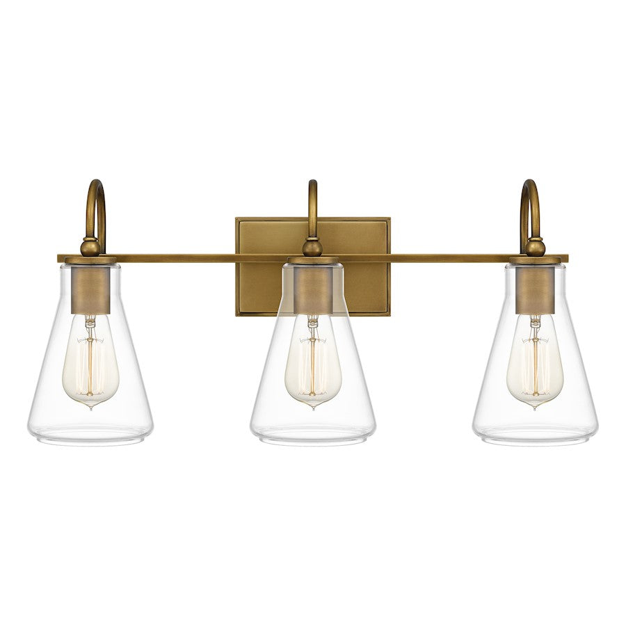 3 Light Bathroom Vanity Light, Weathered Brass