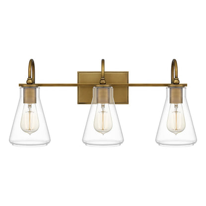 3 Light Bathroom Vanity Light, Weathered Brass