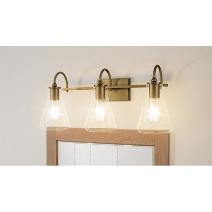 3 Light Bathroom Vanity Light, Weathered Brass