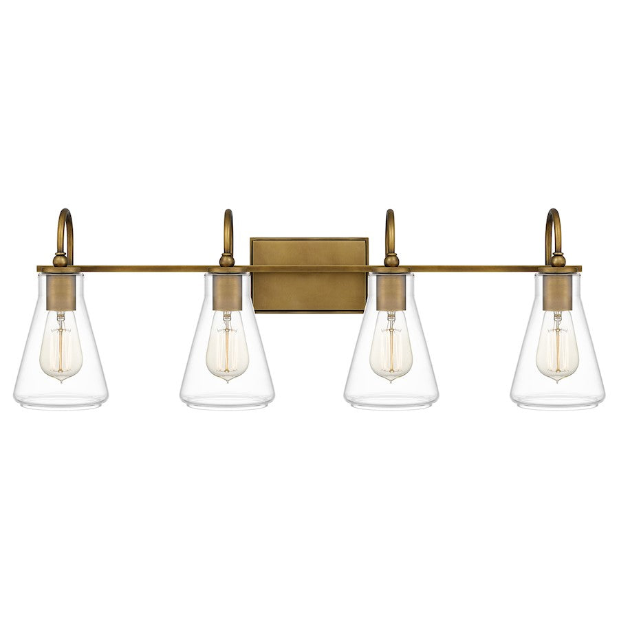 4 Light Bathroom Vanity Light, Weathered Brass