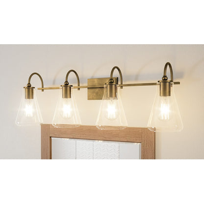 4 Light Bathroom Vanity Light, Weathered Brass