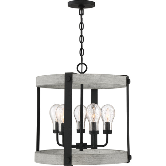 Quoizel Carlisle Foyer 5 Light Pendant, Grey Ash/Clear Seeded - CAL2821GK